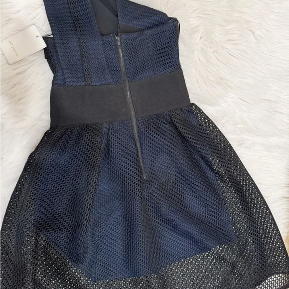 BNWT Self Portrait One Shoulder Mesh Navy Dress Womens size 2/4 STUNNiNG - Picture 3 of 8